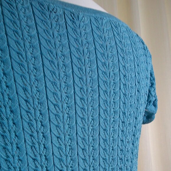 Guess Teal Knit Puff Sleeve Crop Top with Front Tie Size S - Picture 2 of 8